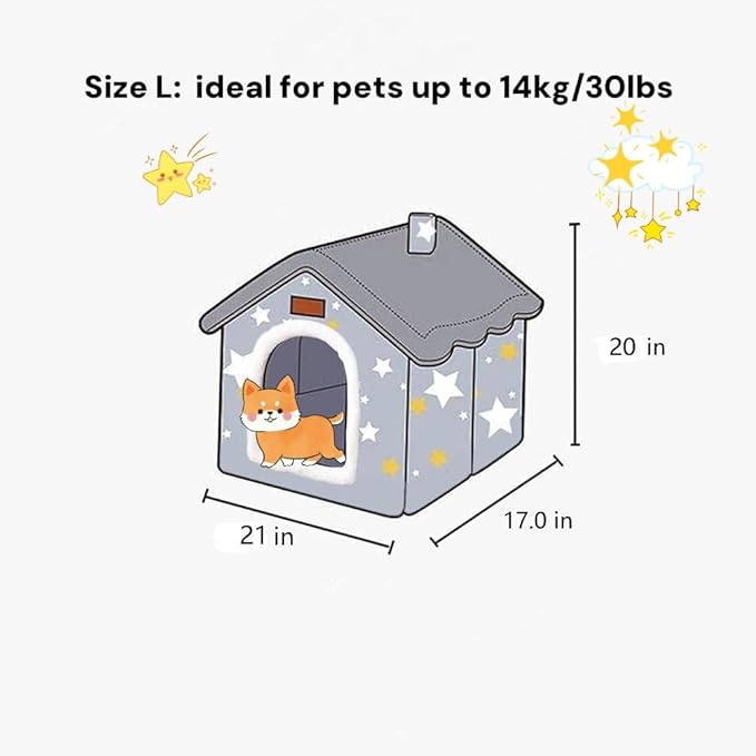 Scnbom Dog House Indoor Puppy Cave Cat Nest Kennel Pet Bed Portable Memory Sponge Foldable Houses with Cushion (Grey, L:Size fits 14kg/30lbs (Pets))