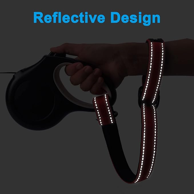 PetBonus Short Dog Leash, Safety Wrist Strap for Retractable Dog Leash, Reflective Design and Adjustable Soft Padded Handle, Extra Layer Security for Pet Stroller (Red) 1 Pack