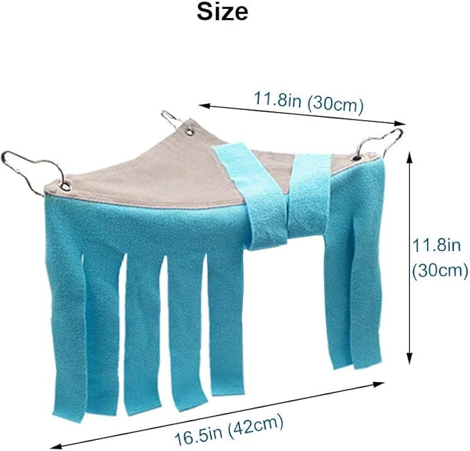 RIOUSSI Guinea Pig Hideout Hideaway Corner Fleece Toys Cage Accessories with Reversible Sides, Geo/Gray+Blue x 1 Curtain