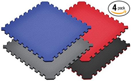 Norsk Reversible Exercise Mats 3/4" Thick EVA Interlocking Foam Tiles, Perfect Home Gym Flooring, 4 Tiles & 8 Trim Pieces, 16 Sq. Ft. 24"x24", Gray/Black