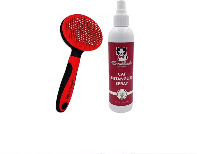 Warren London Cat Detangler Spray Bundle with Pin Brush for Matted Hair | Leave in Conditioner Pet Detangling Spray That Demattes & Refreshes | 8oz w/Pin Brush