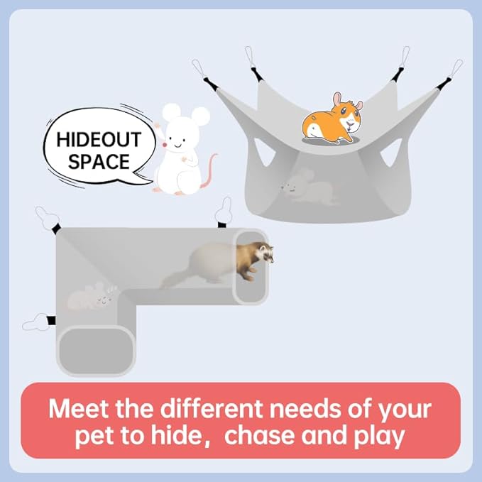 Large Caliber Guinea Pig & Rat Tunnel Hideout & Hammock, Corner Hideout Toy for Guinea Pig, Ferret, Hedgehog & Piggy to Hide and Shuttle (2. Hammock&Tunnel-Strawberry)