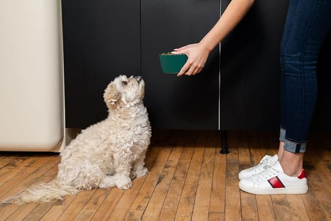 Waggo Ripple Ceramic Dog Bowl for Medium and Large Breeds - Modern with Matte Finish, Heavyweight Durable Pet Food and Water Dish Crock, Dishwasher Safe (Small, White)