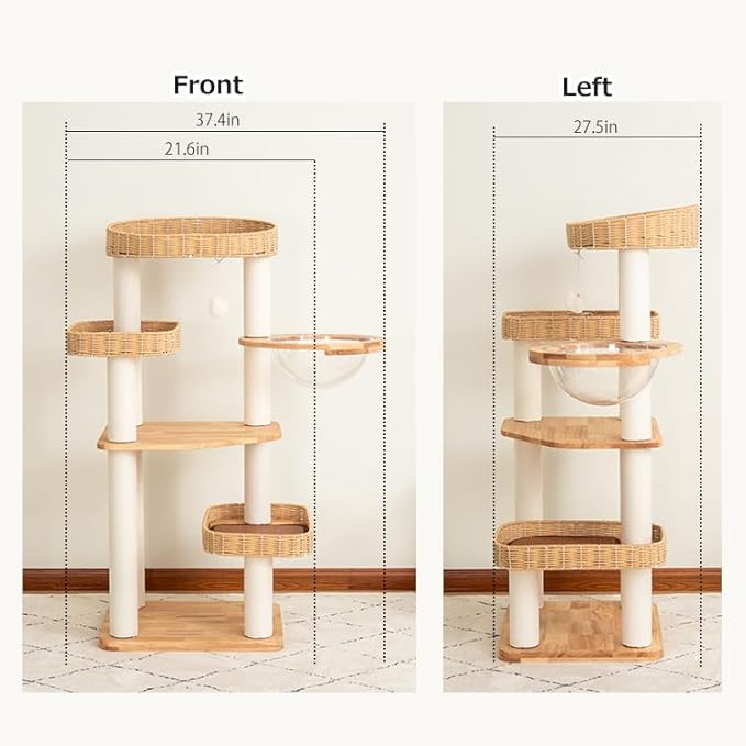 48'' Cat Tree for Large Cats, Modern Cat Tree Multi-Level Condo with Natural Wood, Cat Activity Centre for Medium and Big Pets (White LS02)