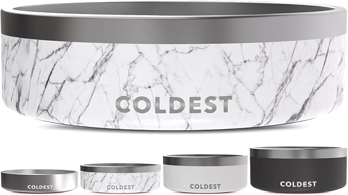 Coldest Dog Bowl - Anti Rust Metal & Non Slip Dog Bowls Large, Spill Proof Heavy Duty 3 Layers Insulated Dog Bowl - Food and Water Bowl for Dogs, Cats & Pets, Dishwasher Safe (42 oz, Carrara Marble)