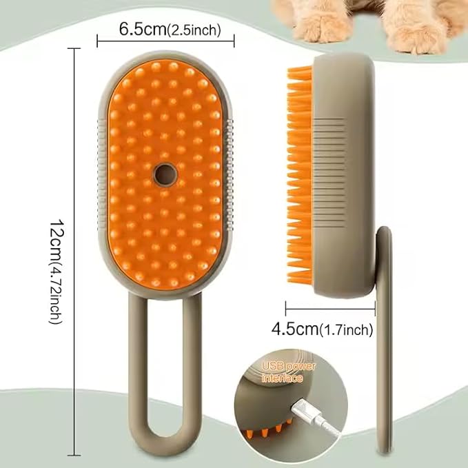 Rechargeable Steam Pet Brush – Grooming & Deshedding Tool With Adjustable Handle | Cordless & Quiet (Brown)
