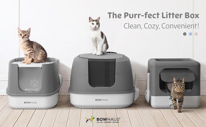 Detachable Cat Litter Box with Lid, 3-in-1 Cat Toilet of Cats, Large Space Anti-Leakage Cat Litter Box with Scoop, Cat Mat & Odor Fitter, Blue