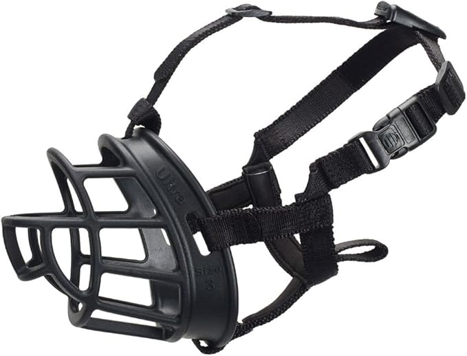 BASKERVILLE ULTRA MUZZLE - Patented Humane Design, Breathable, Dog can Pant and Drink, Adjustable, Padded, Dog Training Muzzle for Large Dogs, Prevents Biting, Wildlife Scavenging (Size 5, Black)