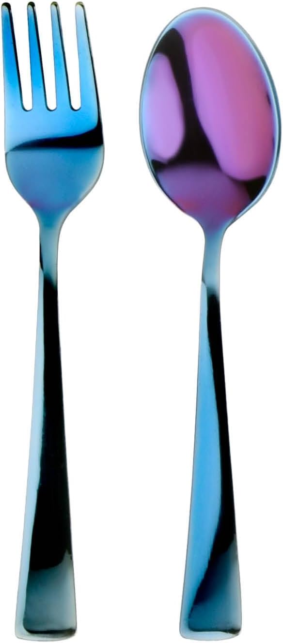 Ahimsa Stainless Steel Kids Utensils - Kids Fork and Spoon Set, Pediatrician Designed Toddler Utensils, 100% BPA Free & Dishwasher Safe (Iridescent Blue)