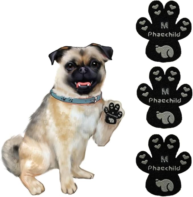 Dog Paw Pads Anti-Slip Grips,Dog Paw Protectors for Senior Dogs on Hot Pavement,Provides Traction to Keep Them from Slipping on Smooth Floors 12 sets-48 Pads Black M