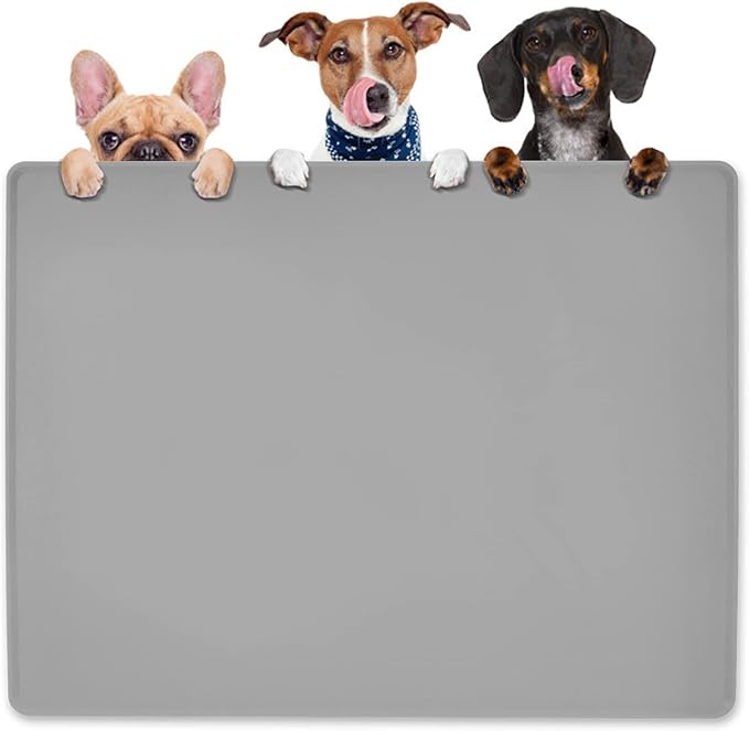 KVK Pet Food Mat Pet Feeding Mat Silicone Placemat for Dog and Cat Food Water Bowl Dog Food Mats for Floors Non Slip Waterproof Anti-bite Cool Grey 39.4X29.5in