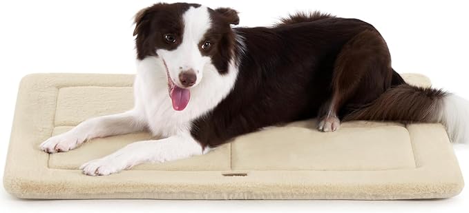 MADE 4 PETS Dog Crate Pad Bed for Medium Large Dogs, Washable & Reversible, Anti-Slip Kennel Mat for Cozy Sleeping, Soft Fluffy Dog Bed for Indoor & Outdoor Use, 35"x23", Beige