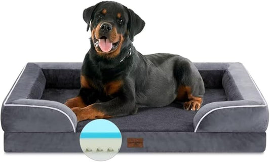 Comfort Expression Cooling Dog Bed, Jumbo Dog Bed for Extra Large Dogs, Memory Foam Orthopedic Bed, Large Breed Dogs, Waterproof Beds with Bolster & Removable Cover(Jumbo,Leaden Grey)