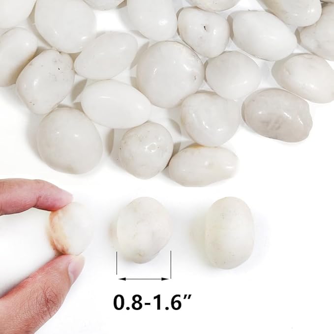 HappyFiller Natural Decorative White Pebbles Polished Rocks Stones for Aquarium Gravel,Fish Turtle Tank,Outdoor Indoor Succulents Plants Top Dressing,Graden Landscaping,2 LB