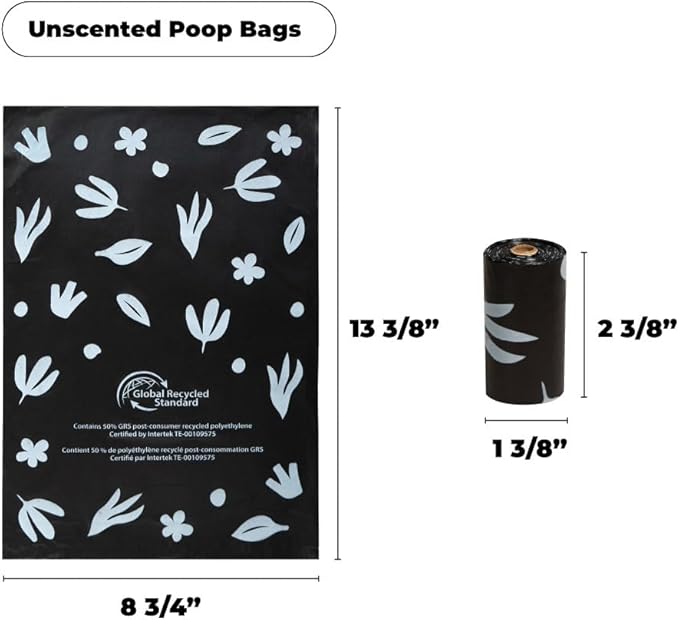 Best Pet Supplies Poop Bags for Dogs, 50% Post-Consumer Recycled Content dog waste bags on rolls, fits all poop bag holders for leashes - Black, 300 Count, Unscented