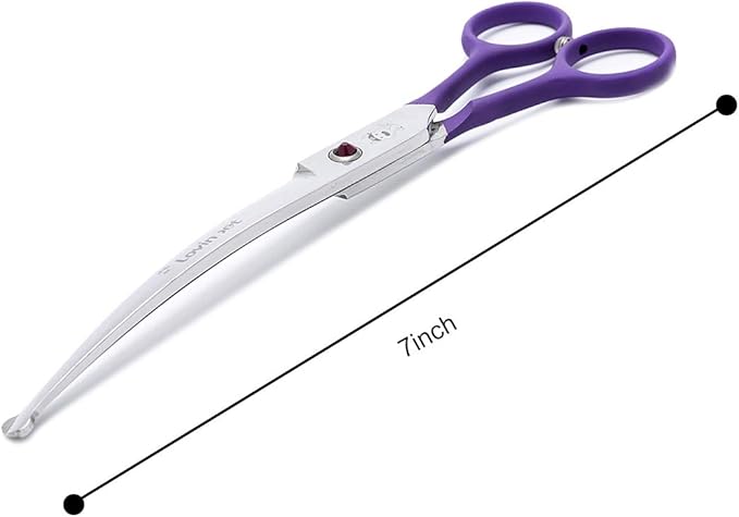 LovinPet Pet Grooming Scissors 7" Curved Right/Left-Handed Pet Round-Tip Grooming 6CR Stainless Steel Safety trimming shears for Dogs and Cats (Easy use Curved Scissor)