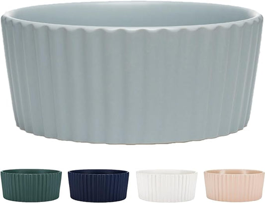Waggo Ripple Ceramic Dog Bowl for Medium and Large Breeds - Modern with Matte Finish, Heavyweight Durable Pet Food and Water Dish Crock, Dishwasher Safe (Medium, Cloud)