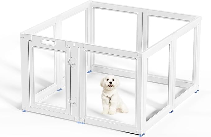 Clear Acrylic Dog Playpen Transparent Dog Playpen Indoor, Easy Assemble Clear Pet Pen for Puppy Bunny Cat Pig, Sturdy & Easy Cleaning Plastic Dog Puppy Fence (23.6" H, 8PCS)