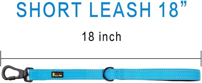 PLUTUS PET Short Training Dog Leash with Padded Handle for Medium Large Big Dogs,18 Inch Heavy Duty Strong Traffic Leash with Carabiner Clip for Climbing Walking or Guiding Blind（18”，Blue