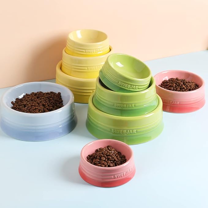 Sweejar Gradient Dog Bowl, Ceramic Dog Food Dish for Puppy and Kitten, Porcelain Pet Bowl for Food and Water 8 oz (Gradient Pink)