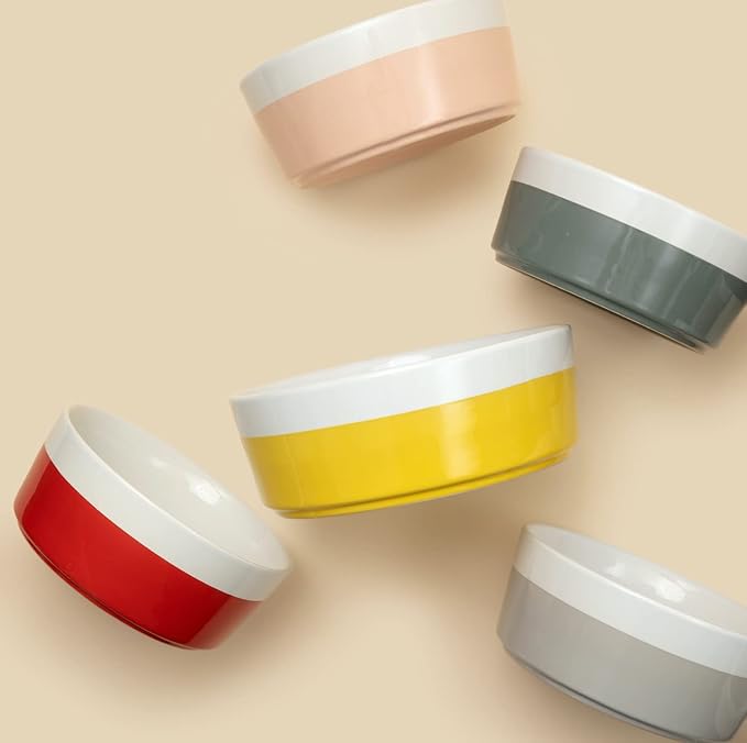 Waggo Dipper Ceramic Dog Bowl for Small and Large Breeds - Heavyweight and Durable Pet Food and Water Dish Crock, Dishwasher Safe, Modern (Rose, Medium)