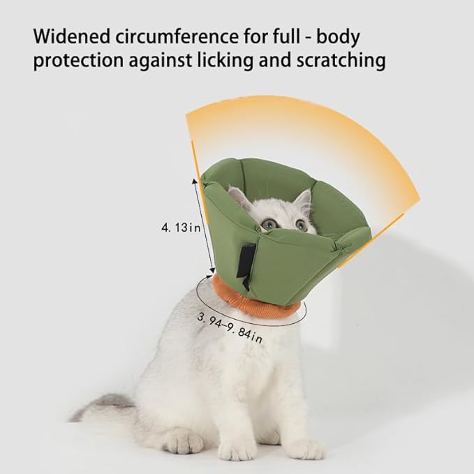Cat Cone Collar - Soft Waterproof Elizabethan for Cats, Cute Green Flower Anti-Lick Recovery Collar, Adjustable Healing Collar for Wound Care & Surgery，M