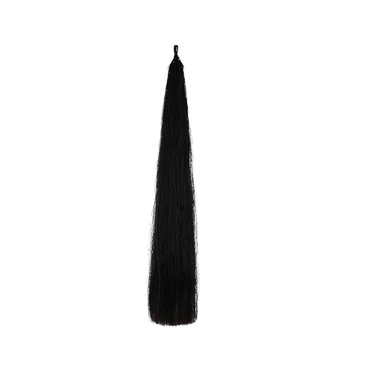 Horse Tail Extensions with Natural Loop Top, Blunt Cut Bottom, 3/8 LB 28-30 Inches Long （Jet Black）