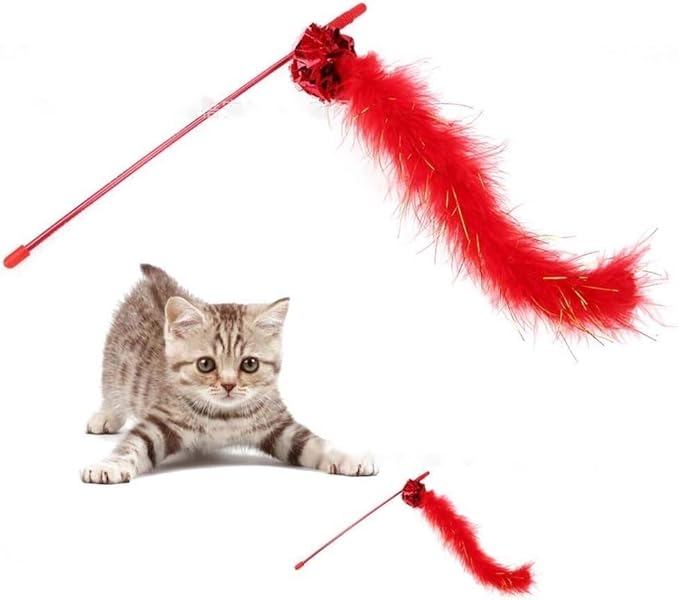 Purple Cat Teasing Stick Toy - Interactive Stick with Sparkly Feather Boa & Crinkle Ball for Indoor Cat Training & Fun
