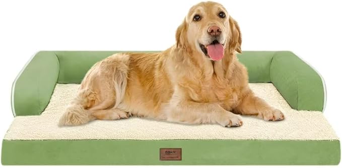Large Dog Bed Orthopedic Washable - Beds Bolster - Extra XL XLarge Big Dogs - Memory Foam Couch Sofa - Waterproof with Removable Cover - Grass Green Dog Bed
