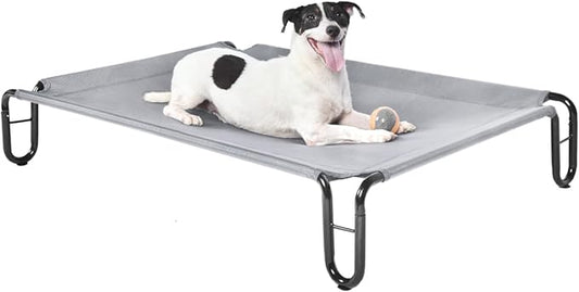 Pettycare Elevated Outdoor Dog Bed - Medium Dog Cot, Waterproof, Cooling, Non Slip, Up to 40 lbs, Grey