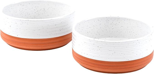SPUNKYJUNKY Ceramic Dog Bowls 2 Pack, 7.3'' Dog Food Water Double Feeding Bowls Non-Slip for Medium to Large Sized Breed Microwave Dishwasher Safe - 42 OZ, 2pcs, Pattern White