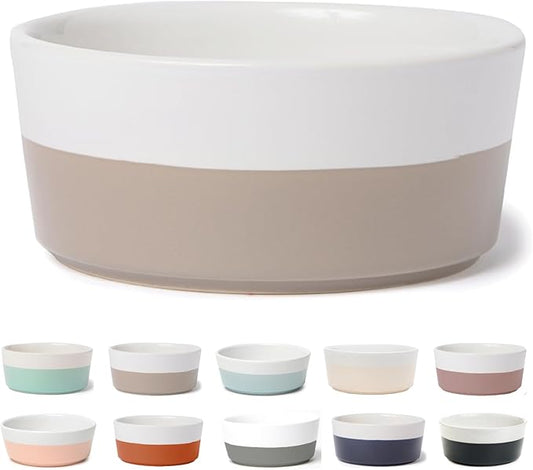 Waggo Dipper Ceramic Dog Bowl for Small and Large Breeds - Heavyweight and Durable Pet Food and Water Dish Crock, Dishwasher Safe, Modern (Vintage Grey, Large)