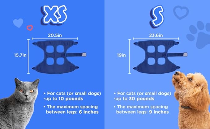 Pet Grooming Hammock for Cats & Small Dogs – Nail Clipping Kit with Sling, Clippers, File, Glove, Straps & Carabiners – Ideal for Trimming & Ear Cleaning – [S/XS] (Blue, Extra-Small)