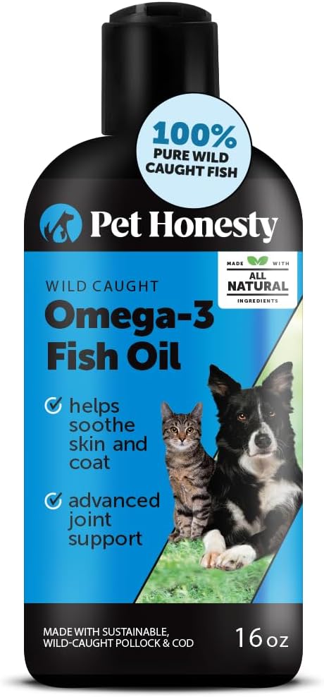 Omega 3 Fish Oil Supplement for Dogs & Cats (16oz), Wild Caught Omega 3 Fish Oil for Skin and Coat Health, Supports Shedding, Skin & Coat, Immunity, Joint, Brain & Heart, EPA + DHA