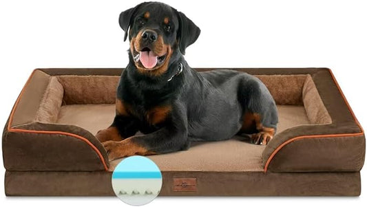 Comfort Expression Memory Foam Dog Beds, Washable Dog Bed Jumbo Breed, Orthopedic Dog Bed Waterproof Pet Sofa Couch with Bolster & Removable Cover(Jumbo,Khaki Brown)