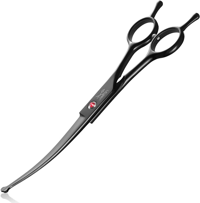 JASON 7.5" Dog Grooming Shear - Professional Up-curved Scissor with Round Tips Japanese Stainless Steel Hair Scissor for Dogs, Cats and Other Pets (Curved with Round Tips, Black)
