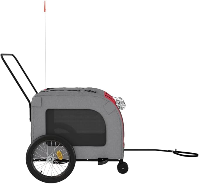 Tidyard Pet Bike Trailer Red and Gray Oxford Fabric and Iron Pet Bicycle Carrier, Animal Bike Stroller for Cat, Puppy, Dog, Outdoor, Travel Style A