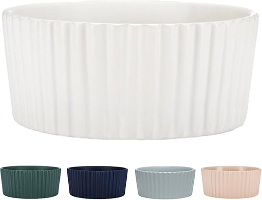 Waggo Ripple Ceramic Dog Bowl for Medium and Large Breeds - Modern with Matte Finish, Heavyweight Durable Pet Food and Water Dish Crock, Dishwasher Safe (Medium, White)