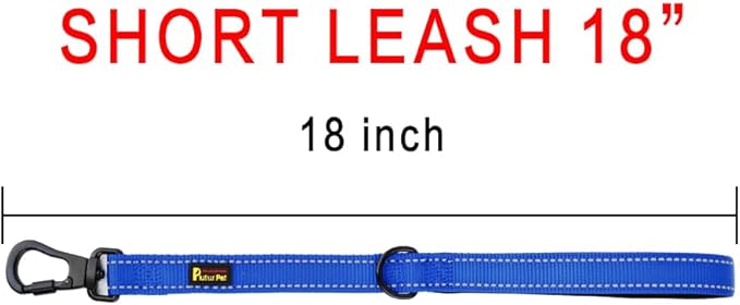PLUTUS PET Short Training Dog Leash with Padded Handle for Medium Large Dogs,18 Inch Heavy Duty Strong Traffic Leash with Carabiner Clip for Climbing Walking or Guiding Blind(18”，Royal Blue)