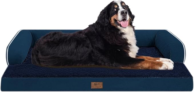 Orthopedic Large Dog Bed Washable: Orthopedic Dog beds for XXXLarge Size Dogs, Waterproof Washable Cover with Egg Foam Removable Bolster, Navy Blue Pet Beds for Large Dogs