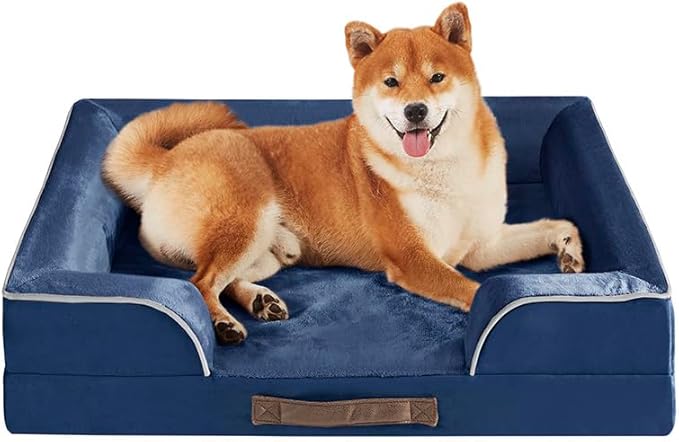 Friends Forever Orthopedic Dog Bed for Medium Dogs, Waterproof Memory Foam Dog Sofa Bed M with Removable Washable Cover, Ally Navy, 28x23x6.5