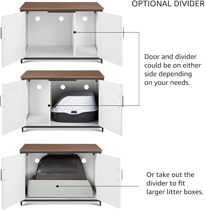 unipaws Extra Large Cat Litter Box Enclosure Furniture with Top Opening, XL Washroom Bench for Cats with Removable Divider, Jumbo Automatic Litter Box Cover and Hidden Cat Box