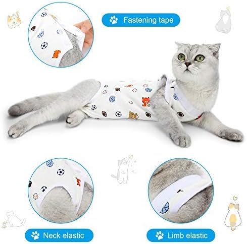 4 Pieces Cat Recovery Suits Body Wraps Breathable Kittens Recovery Clothes for Cats Small Dogs Abdominal Weaning(Banana, Football, Strawberry, Donut,XL)