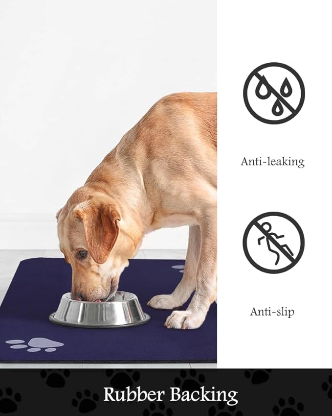 Pet Feeding Mat-Absorbent Dog Mat for Food and Water Bowl-No Stains Quick Dry Water Dispenser Mat-Dog Accessories Pet Supplies-Bowl for Messy Drinkers（Navy,23"x34"