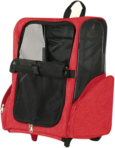 Pet Trolley Bag Cat Dog Travel Bag Portable & Breathable Pet Carrier Backpack - Lightweight Dual-Shoulder Design for Easy Travel with Your Beloved Companion Scalable Pull Rod pet Bag (Red)