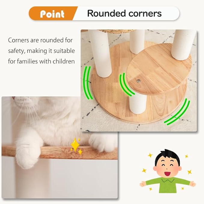 Wooden Cat Tree for Large Cats, Modern Multi-Level Condo with Natural Wood, Indoor Cat Furniture for Medium and Big Pets (Cream Y909S)