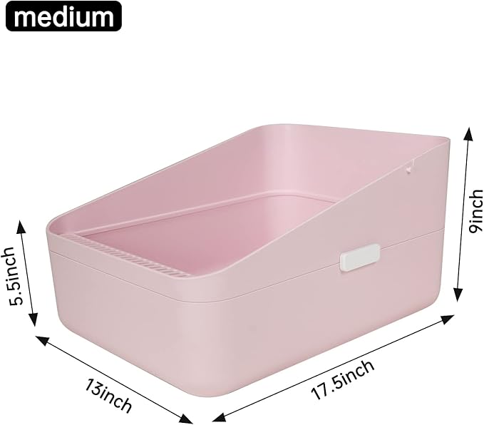 Sfozstra Open High-Sided Litter Box: Pink Medium Anti-Scatter Design - Self-Cleaning Sifting Tray - Low Tracking for Small Cats