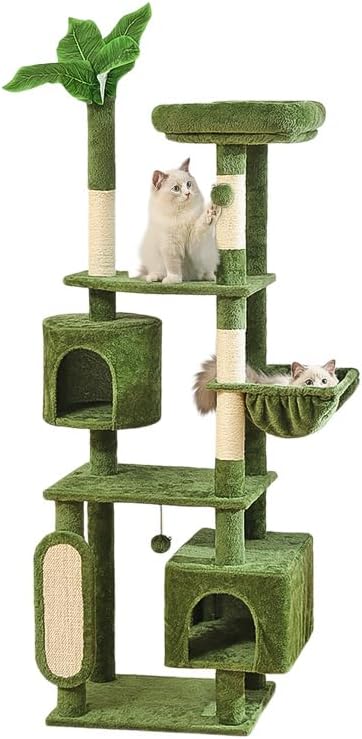 Hoopet 70-Inch Large Cat Tree for Multiple Cats Cat Tower with 2 Condos, Scratching Posts, Hammock & Platform, Plush Perch for Indoor Activity Relaxing Easy Assembly Green