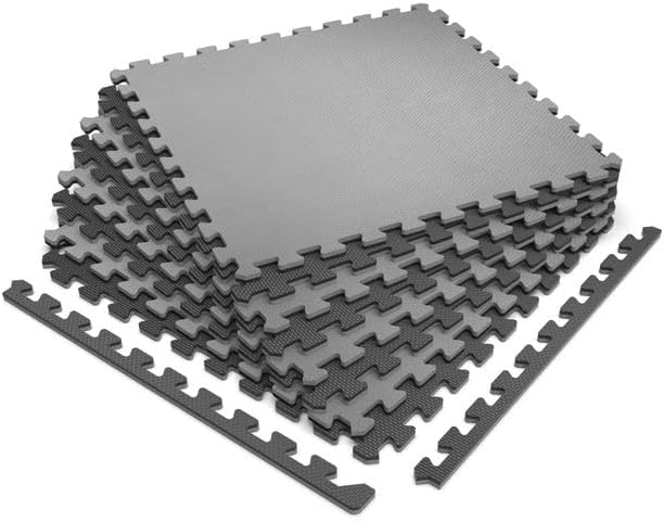 Norsk Multi-Purpose Reversible Floor Mats - EVA Interlocking Foam Tiles (Gray/Black 20 Tiles - 80 sq. Ft. 1/2" Thick)