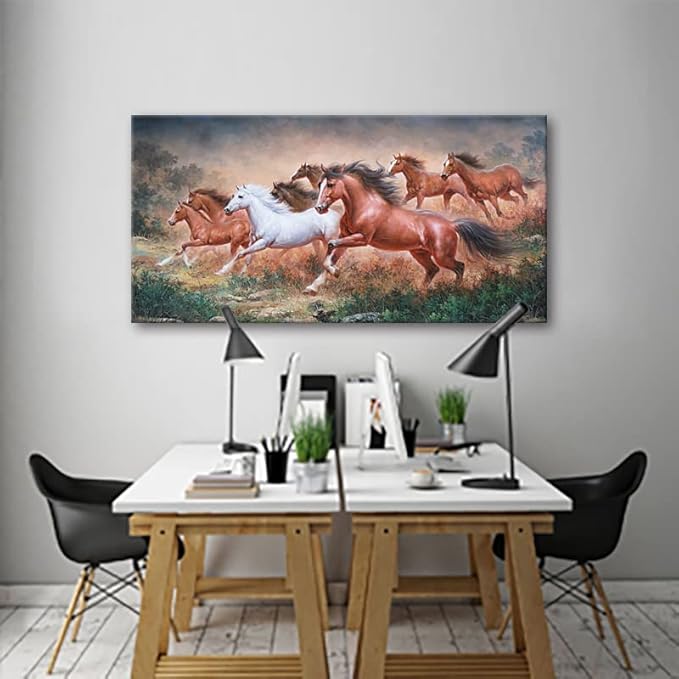 Yxbhhym Large Horse Wall Art Pictures Animal Canvas Prints Eight Running Horses Paintings Posters Horses Artwork for Wall Office Decor Living Room Home Decorations Framed Wall Art -20x40inches